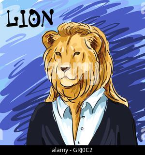 Portrait d'un leader. Magnifique lion en fonction de la main. L'identité d'entreprise individuelle. Il peut être utilisé comme carte postale. Vector Illustration de Vecteur