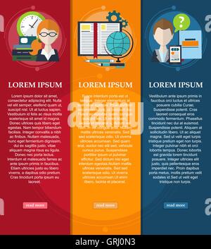 Ensemble de bannières avec le thème du monde des affaires d'électrons et de la formation. Workflow de planification. La conception de votre site web. Vector Illustration de Vecteur