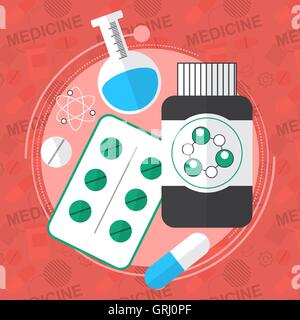 Télévision médecine icons set. Boîte de pilules, de comprimés, de pilules, blister, vitamines, liquide. Vector Illustration de Vecteur