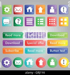 Ensemble de boutons lumineux de différentes couleurs pour votre conception. Vector Illustration de Vecteur