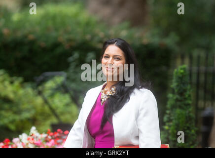 Priti Patel,secrétaire d'État au Développement International, arrive pour une réunion du cabinet Banque D'Images