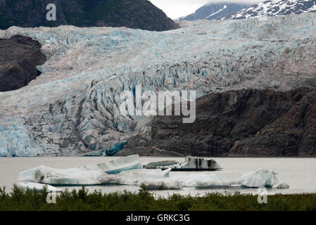 Glacier de Mendenhall Juneau Alaska. Vue panoramique sur le glacier de Mendenhall et Mendenhall Lake de West Glacier Trail, Juneau, Alaska du Sud-Est. Banque D'Images