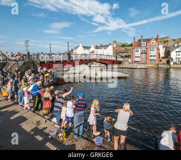 Les familles du crabe près de Whitby du Yorkshire UK Pont tournant Banque D'Images