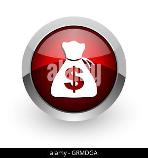 Cercle rouge brillant argent web icône Banque D'Images