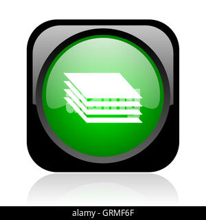 Carré vert et noir couches brillant web icon Banque D'Images