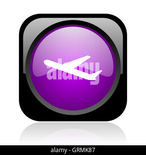 Carré violet et noir avion brillant web icon Banque D'Images