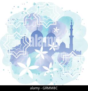 Silhouette de la mosquée et des modèles d'imitation de l'aquarelle Illustration de Vecteur