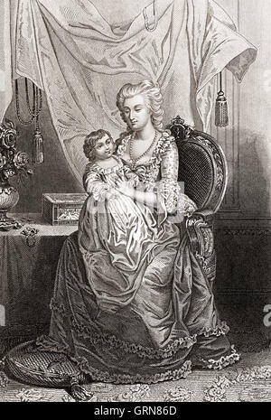 Marie Antoinette, 1755 - 1793. Reine de France en tant qu'épouse de Louis XVI. Qui EST LE BÉBÉ MARIE THERESE OU Louis XVII ? ? Aucune idée IMPOSSIBLE DE TROUVER CETTE IMAGE EN LIGNE PARTOUT MÊME PAS À LA NPG RIEN DANS LA LÉGENDE Banque D'Images