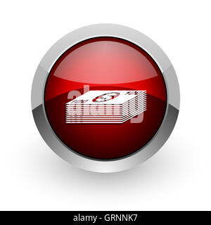 Cercle rouge brillant argent web icône Banque D'Images