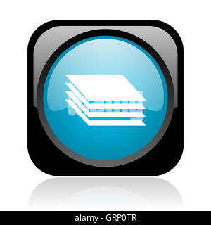 Noir et bleu couches web icône brillant carré Banque D'Images