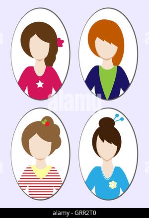 Cute illustrations de belles jeunes filles avec différents style de cheveux. Vector Illustration de Vecteur