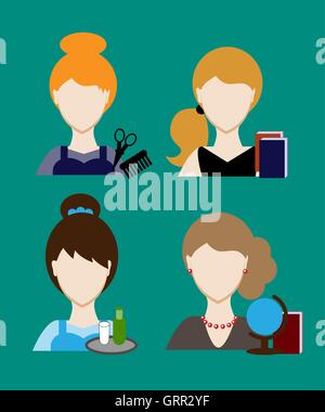 Les gens de la profession de coiffure, enseignant, secrétaire. Face hommes uniforme. Avatars dans télévision design. Vector Illustration de Vecteur