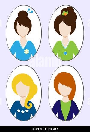 Cute illustrations de belles jeunes filles avec différents style de cheveux. Vector Illustration de Vecteur