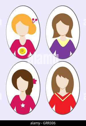 Cute illustrations de belles jeunes filles avec différents style de cheveux. Vector Illustration de Vecteur