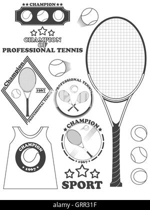 Ligue de tennis des étiquettes, emblèmes et éléments de conception. Vector Illustration de Vecteur