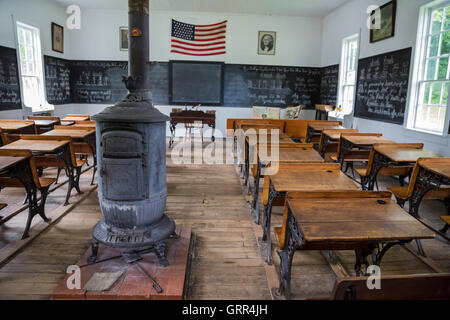 Hastings, Michigan - Le Lee School, une école d'une seule classe située dans la ville historique de Charlton Park Village. Banque D'Images