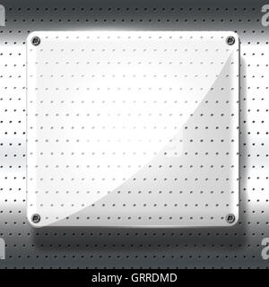 8. définir le verre glacé avec rivet sur grillage métallique blanc mur. Illustration 3d'arrière-plan. Banque D'Images