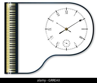 Horloge ensemble dans un grand piano noir traditionnel Illustration de Vecteur