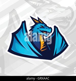 Logo Dragon concept. Le football ou le baseball mascot design. College league insignia, l'équipe de vecteur. Illustration de Vecteur