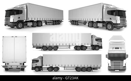 6 x gros camion Contexte - maquette vierge pour design - 3D illustration Banque D'Images