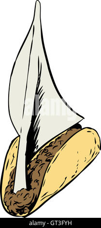 Cartoon Doodle de boeuf taco voilier sur fond blanc Banque D'Images