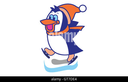 Jouer Penguin ice skate art vectoriel Banque D'Images