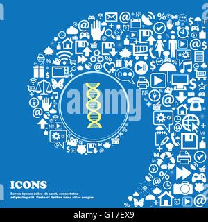 Symboles de l'ADN. Bel ensemble de belles icônes spirale torsadée dans le centre d'une grande icône. Vector Illustration de Vecteur