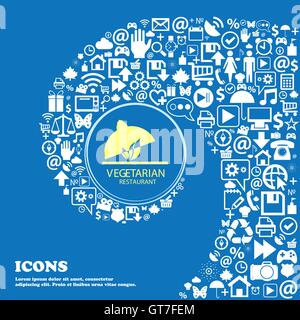 Restaurant végétarien de symboles. Bel ensemble de belles icônes spirale torsadée dans le centre d'une grande icône. Vector Illustration de Vecteur