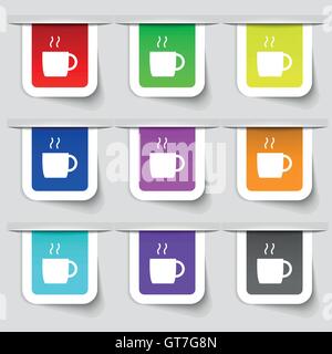 Icône café signe. Ensemble d'étiquettes modernes multicolores pour votre conception. Vector Illustration de Vecteur