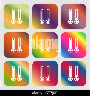 L'icône de température du thermomètre. 9 boutons avec des dégradés lumineux pour beau design. Vector Illustration de Vecteur