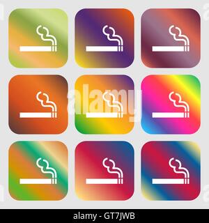 L'icône de la fumée de cigarette. 9 boutons avec des dégradés lumineux pour beau design. Vector Illustration de Vecteur