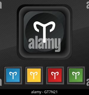 L'icône décoratif zodiacal Bélier symbole. Ensemble de cinq boutons coloré et élégant sur la texture noire pour votre conception. Vector Illustration de Vecteur