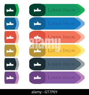 L'icône de sous-marin signe. Ensemble de boutons longue colorée, lumineuse avec des petits modules. Modèle plat Illustration de Vecteur