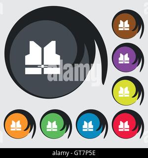 Veste de travail signe l'icône. Symboles sur huit boutons de couleur. Vector Illustration de Vecteur