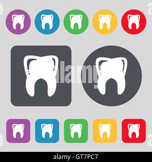 Icône dent signe. Un ensemble de 12 boutons de couleur. Modèle plat. Vector Illustration de Vecteur