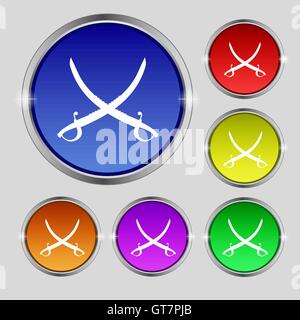 Icône sabre croisés signe. Le symbole rond sur les boutons de couleurs vives. Vector Illustration de Vecteur