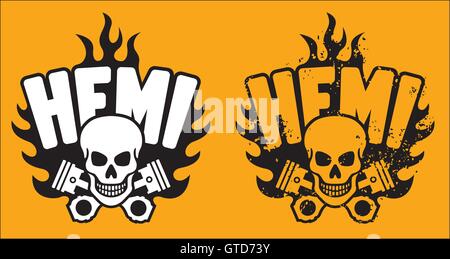 Logo Crâne Hemi et pistons avec option grunge Illustration de Vecteur
