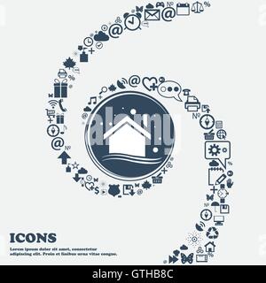 L'icône maison d'hiver dans le centre. Autour de la beaucoup de beaux symboles torsadés en spirale. Vous pouvez utiliser chacune séparément pour votre des Illustration de Vecteur