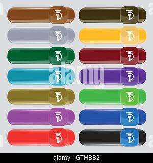 Icône Microscope signe. Set de 14 boutons en verre multicolore avec place pour le texte. Vector Illustration de Vecteur