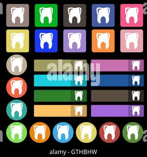 Icône dent signe. Set de vingt sept boutons plats multicolores. Vector Illustration de Vecteur