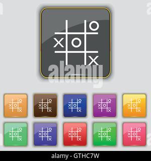 Jeu Tic Tac Toe icône vecteur signe. Set avec 11 boutons de couleur pour votre site. Vector Illustration de Vecteur