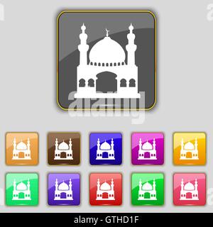 L'architecture de la mosquée turque, l'icône de signe. Set avec 11 boutons de couleur pour votre site. Vector Illustration de Vecteur