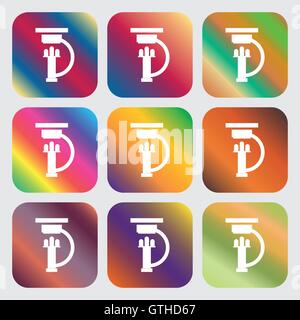 Icône Microscope . 9 boutons avec des dégradés lumineux pour beau design. Vector Illustration de Vecteur