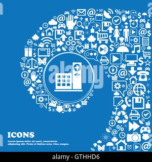 L'icône de l'hôpital . Bel ensemble de belles icônes spirale torsadée dans le centre d'une grande icône. Vector Illustration de Vecteur