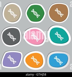 Symboles de l'icône de l'ADN. Papier autocollants multicolores. Vector Illustration de Vecteur