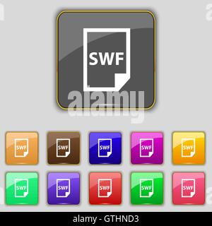 L'icône du fichier SWF signe. Set avec 11 boutons de couleur pour votre site. Vector Illustration de Vecteur