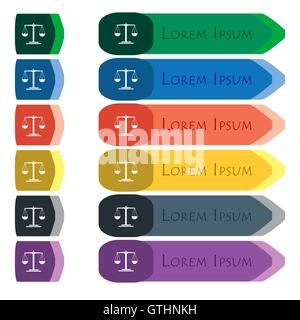 Icône balances signe. Ensemble de boutons longue colorée, lumineuse avec des petits modules. Modèle plat Illustration de Vecteur