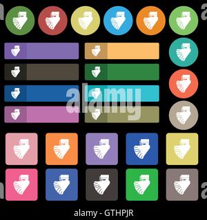 Icône Gramophone. signe. Set de vingt sept boutons plats multicolores. Vector Illustration de Vecteur