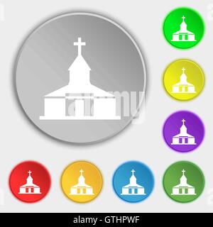L'icône de l'Église enseigne. Symbole sur huit boutons plats. Vector Illustration de Vecteur