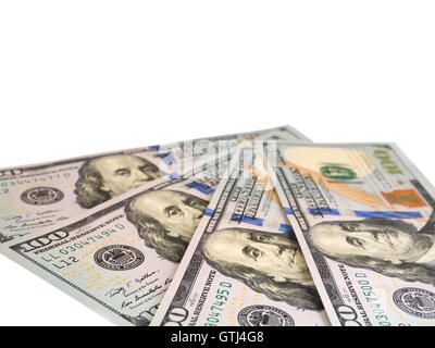 Avant de billets de dollars américains avec le président face isolated on white Banque D'Images